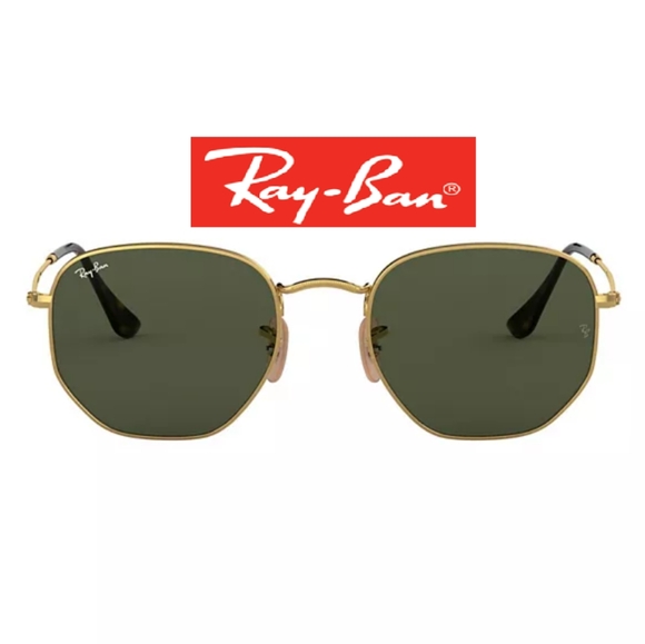 Ray Ban Hexagonal Green Lens Gold Frame RB3548N G15 - Picture 3 of 13